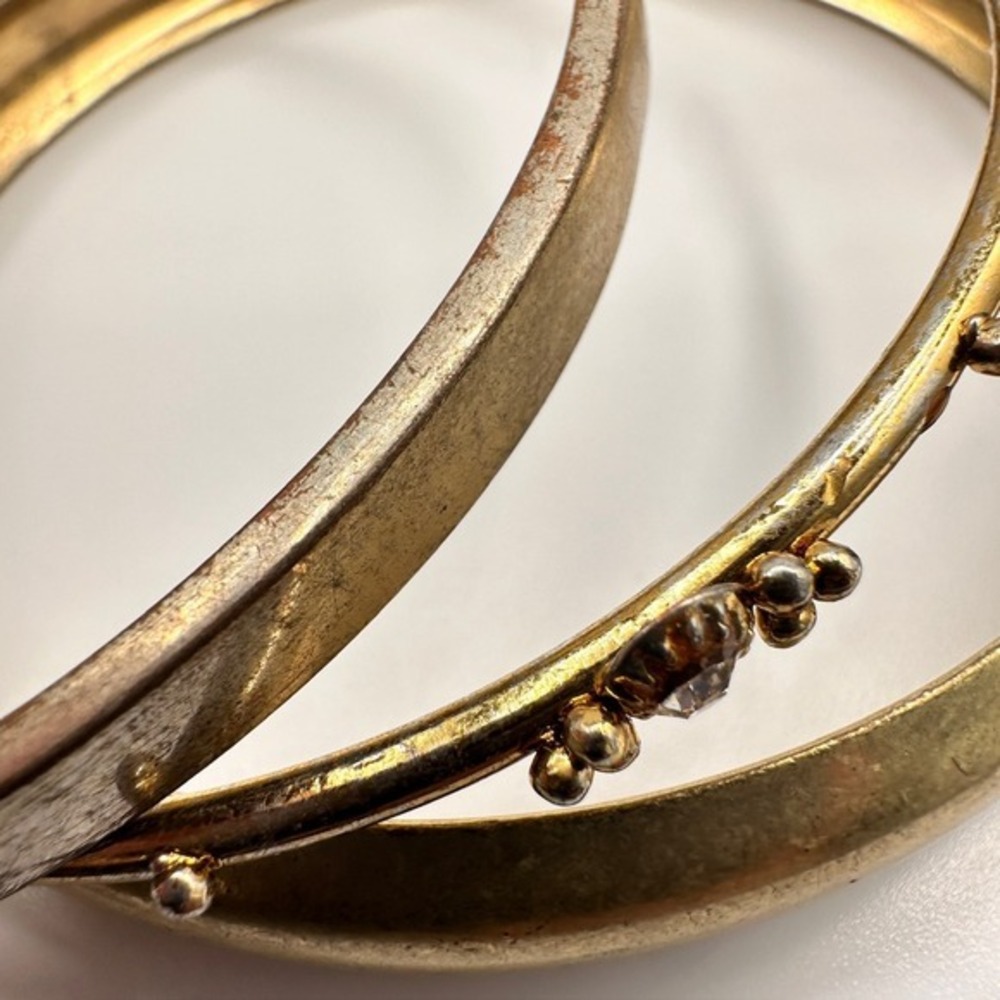 Vintage Bangle Bracelets Set Gold Tone Stackable Textured Rhinestone Boho Retro - Picture 7 of 10